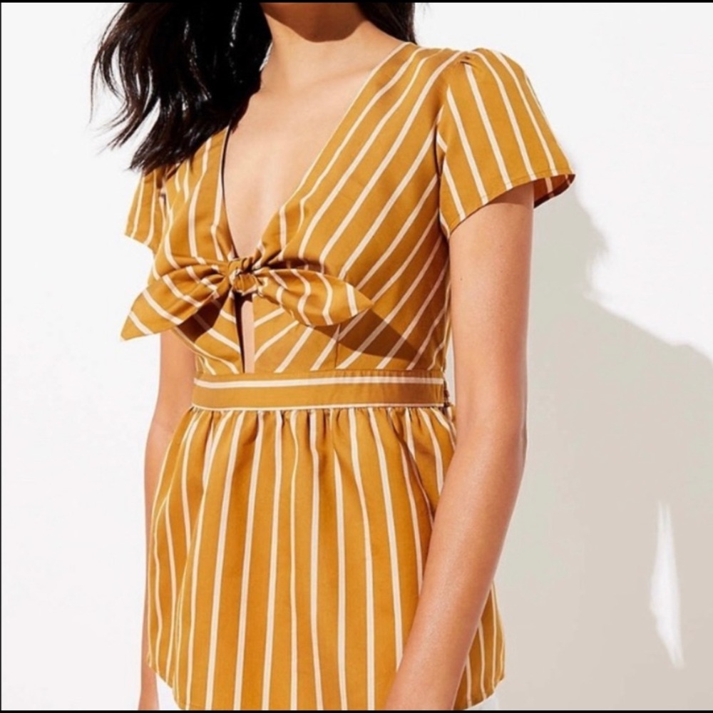 Striped Tie Front Peplum Top